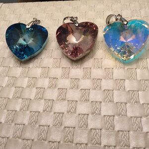 Three Pendant Enhancers Pink Blue and Clear Aurora Borealis And Three Chains